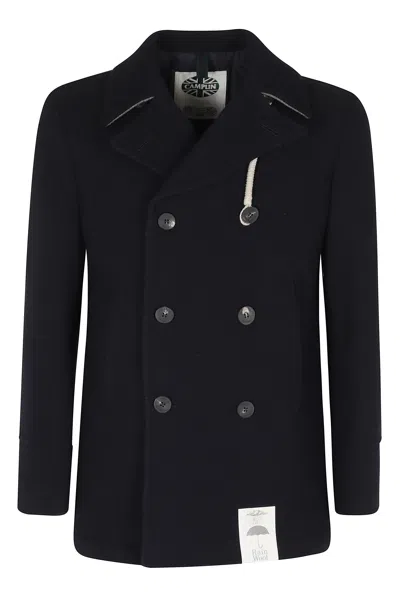 Camplin Blue Shetland Double-breasted Wool-blend Peacoat In Animal Print