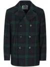 Camplin Check Double-breasted Peacoat In Blue