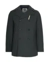 Camplin Double-breasted Wool Blend Peacoat In Green