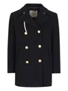 Camplin Double-breasted Gold-button Coat In Black