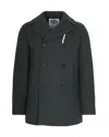 Camplin Double-breasted Wool Blend Peacoat In Black