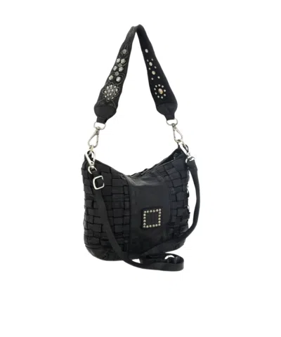 Campomaggi Beth Woven-design Studded Shoulder Bag In Black