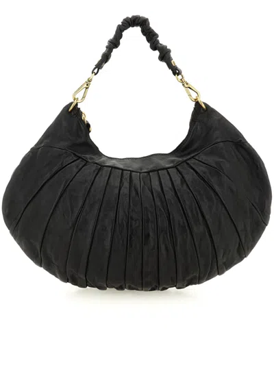 Campomaggi Black Luna Pleated Fabric Handbag