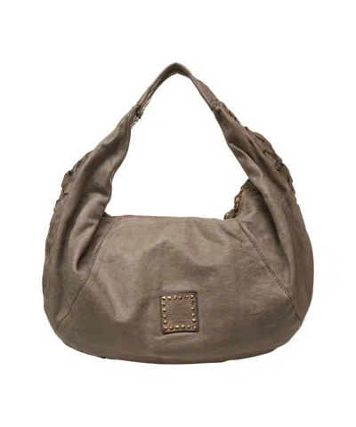 Campomaggi Crescent-shaped Shoulder Bag With Woven Strap And Metallic Accents In Gray