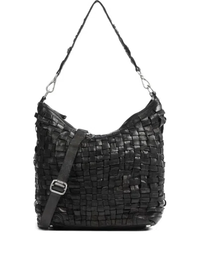 Campomaggi Edera Woven-leather Shoulder Bag In Black