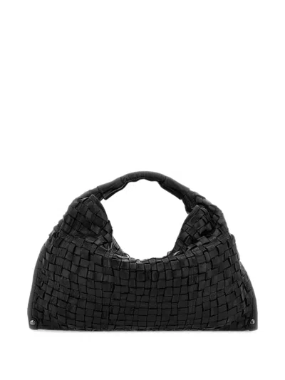 Campomaggi Edera Woven Leather Shoulder Bag In Black