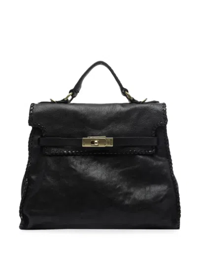 Campomaggi Ginevra Large Whipstitch-trim Calf Leather Shoulder Bag In Black