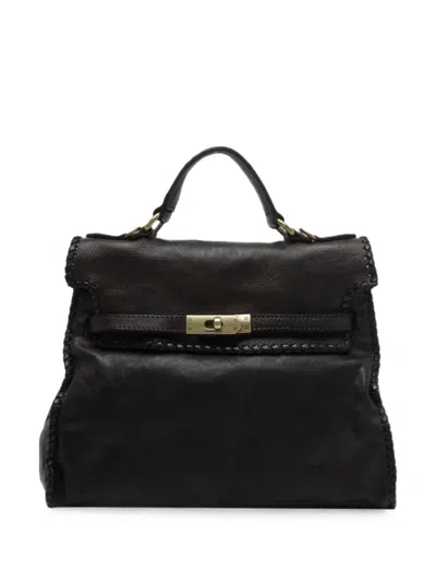 Campomaggi Ginevra Whipstitch-trim Leather Shoulder Bag In Black