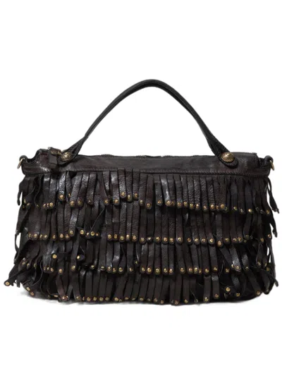 Campomaggi Layered Leather Shoulder Bag With Brass Accents In Black