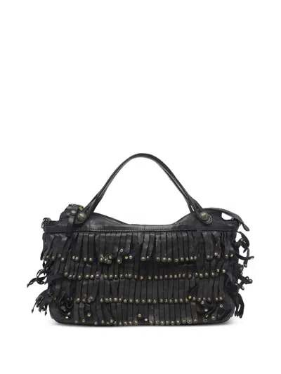 Campomaggi Layered Leather Shoulder Bag With Brass Accents In Black