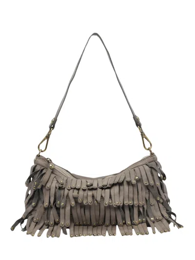 Campomaggi Natalia Layered Fringe Leather Shoulder Bag In Gray