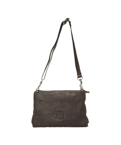 Campomaggi Rectangular Brown Leather Crossbody Bag With Adjustable Strap And Embossed Logo In Gray