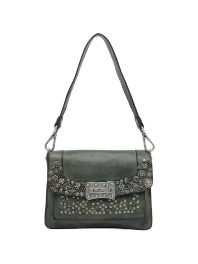 Campomaggi Small Agnese Floral-stud Shoulder Bag In Green