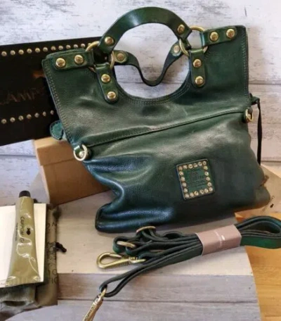 Pre-owned Campomaggi Tracollina Vacchetta Bag - Bottona Green -cleaning Kit -