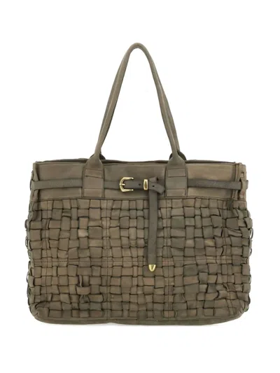 Campomaggi Woven Buckle Satchel In Green