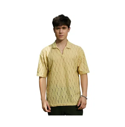 Campus Sutra Men's Butter Yellow Honeycomb-knit Polo T-shirt In Green