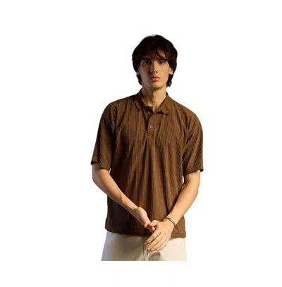 Campus Sutra Men's Chocolate Brown Ribbed Oversized Polo T-shirt