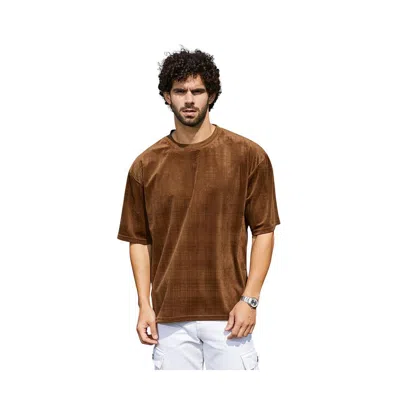 Campus Sutra Men's Chocolate Brown Tartan-plaid Oversized T-shirt