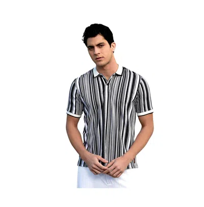 Campus Sutra Men's Cream White & Midnight Black Multitrack Knit Polo T-shirt