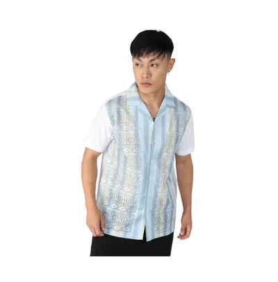 Campus Sutra Men's Light Blue & Pale Yellow Fish Eye Ethnic Shirt In Light,pastel Blue