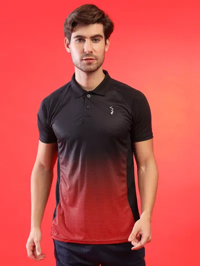 Campus Sutra Ombre Men Polo Neck Red Sports T-shirt In Black