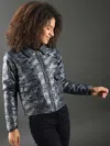 Campus Sutra Women Camouflage Stylish Casual Bomber Jacket In Blue