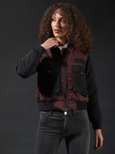 Campus Sutra Women Checks Stylish Casual Bomber Jacket In Multi