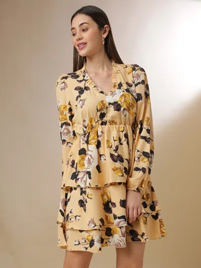 Campus Sutra Women Floral Stylish Casual Dresses In Yellow