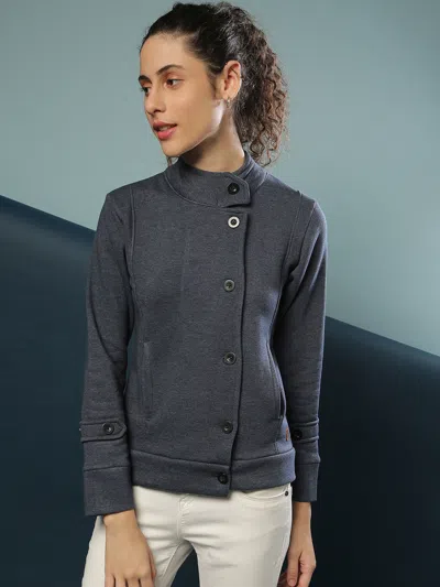 Campus Sutra Women Solid Stylish Casual Jacket In Blue