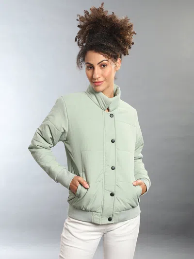 Campus Sutra Women Solid Windcheater Bomber Jacket In Pink