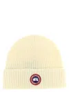 Canada Goose White Logo Beanie Hat In Neutral