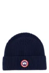 Canada Goose Mens Navy Heather Ribed Toque Wool Beanie Hat In Blue