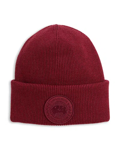 Canada Goose Arctic Disc Merino Wool Logo Patch Ribbed Toque In Red