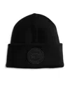 Canada Goose Ribbed Black Merino Wool Toque With Contrast Emblem In Black/ Black