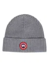 Canada Goose Wool Beanie With Logo And Turn-up Brim In Heather Grey