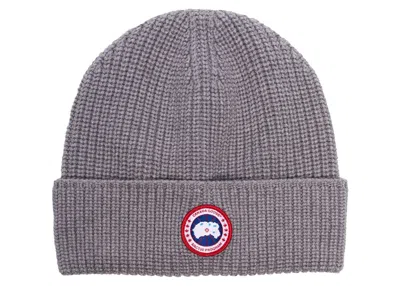 Pre-owned Canada Goose Arctic Disk Wool Beanie Grey In Heather Grey