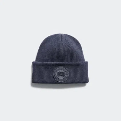Canada Goose Arctic Disc Merino Wool Logo Patch Ribbed Toque In Blue