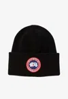 Canada Goose Black Knit Beanie Hat With Embroidered Logo In Black