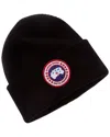 Canada Goose Black Knit Beanie Hat With Embroidered Logo In Black