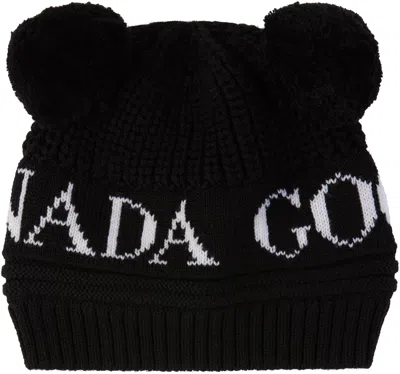 CANADA GOOSE BABY BLACK DOUBLE POM BEANIE 