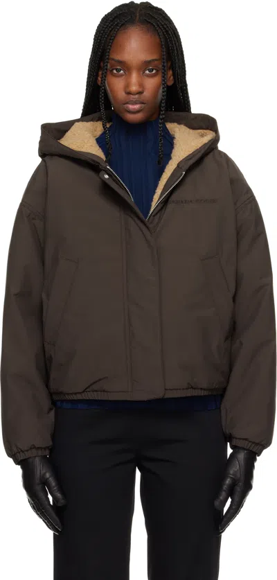Canada Goose Beige & Brown Alberni Fleece Reversible Bomber Jacket