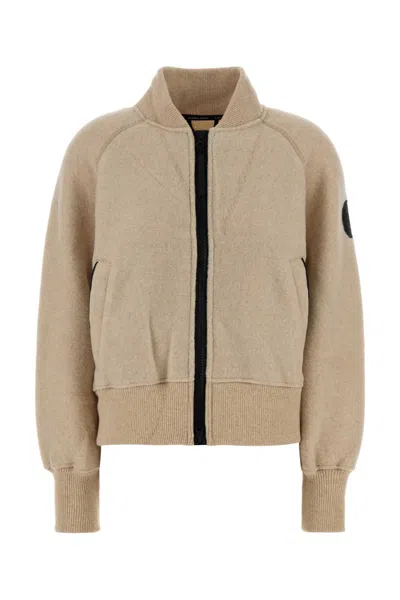 CANADA GOOSE BEIGE WOOL BLEND SIERRA FLEECE BOMBER JACKET