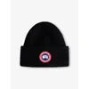 Canada Goose Black - Noir Arctic Toque Logo-patch Wool Beanie Hat In Black