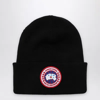 Canada Goose Black Bonnet With Patch Logo