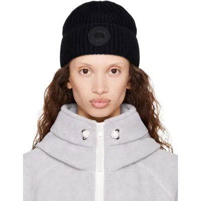 Canada Goose Black Cashmere Blend Rib Beanie In Black/black