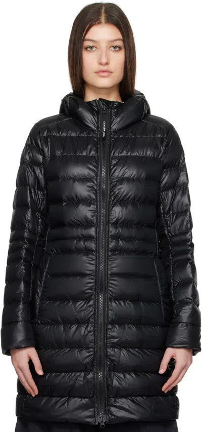Canada Goose Glossy-finish Hooded Long Padded Jacket In Black