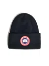Canada Goose Ribbed Black Merino Wool Toque With Contrast Emblem In Black