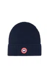 Canada Goose Mens Navy Heather Ribed Toque Wool Beanie Hat In Blue