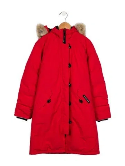 Pre-owned Canada Goose Kids' Boys' Brittania Fur Trimmed Down Parka In Red