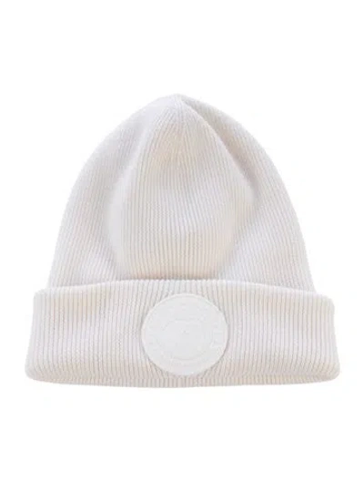 Pre-owned Canada Goose Branded Wool Beanie In White